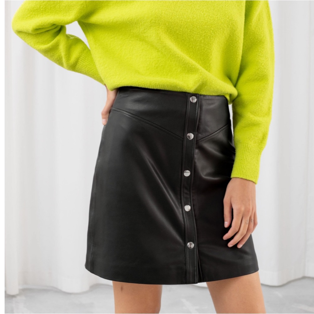 & Other Stories • Leather Snap Button Mini Skirt in Black